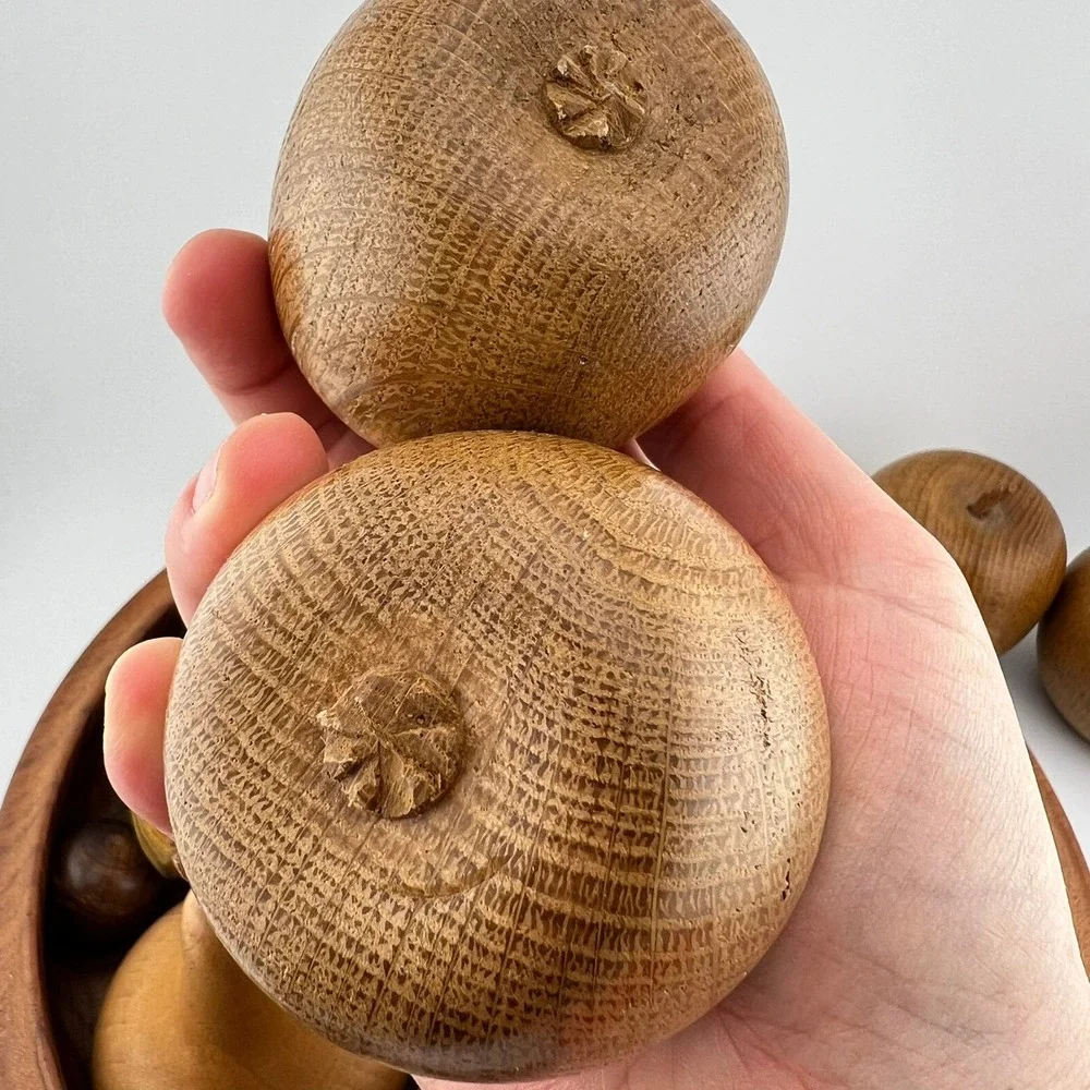 Vintage Wooden Fruit Bowl Set Hand Carved Wood Apples Pear Banana‎ Cherries